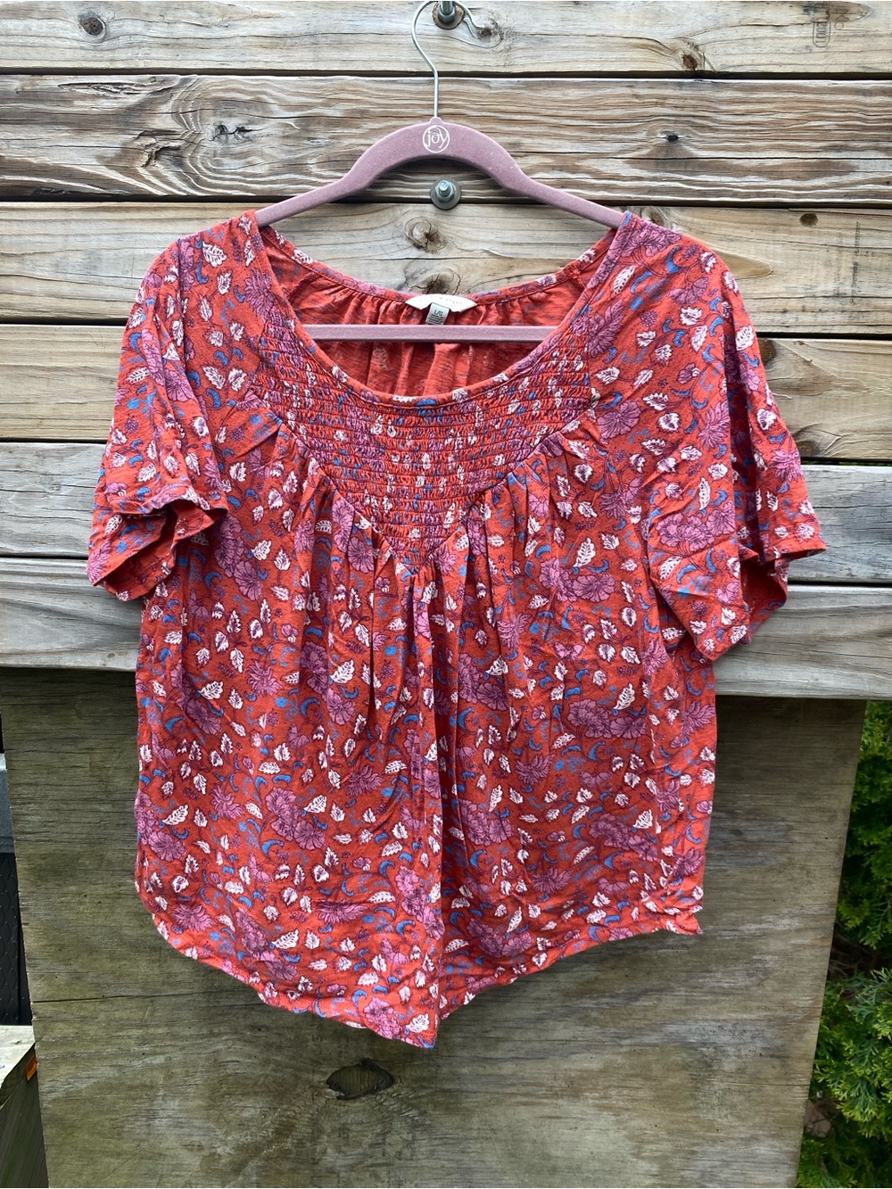 Lucky Brand Women's Floral Smocked Yoke Top Size Large
